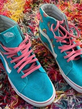 Vans Women’s High-Top Sneakers in Teal with Pink Laces